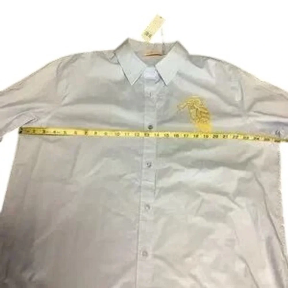 Tory Burch Button-Up Shirt Womens Size L Blue NWT Owl Embroidery Long Sleeve - Picture 9 of 12